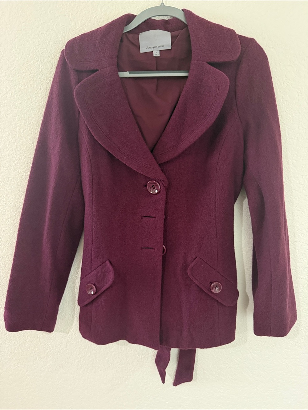 Classiques Entier Plum Button-Front Wool Blend Coat